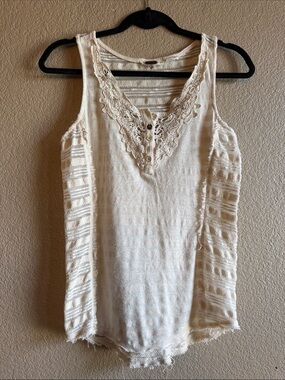 Miss Me Cream Lace Trim Tank Top
